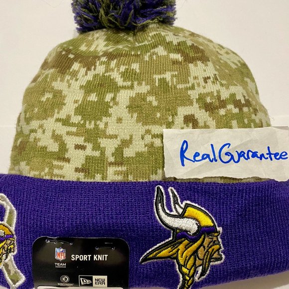 RARE 100% New Era 2015 Minnesota Vikings Salute To Service Knit Hat NFL Sport - Picture 2 of 4